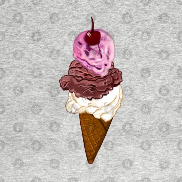 Icecream cone -  three scoops with cherry on top- let’s scream for ice cream cones with cherry on top by Artonmytee